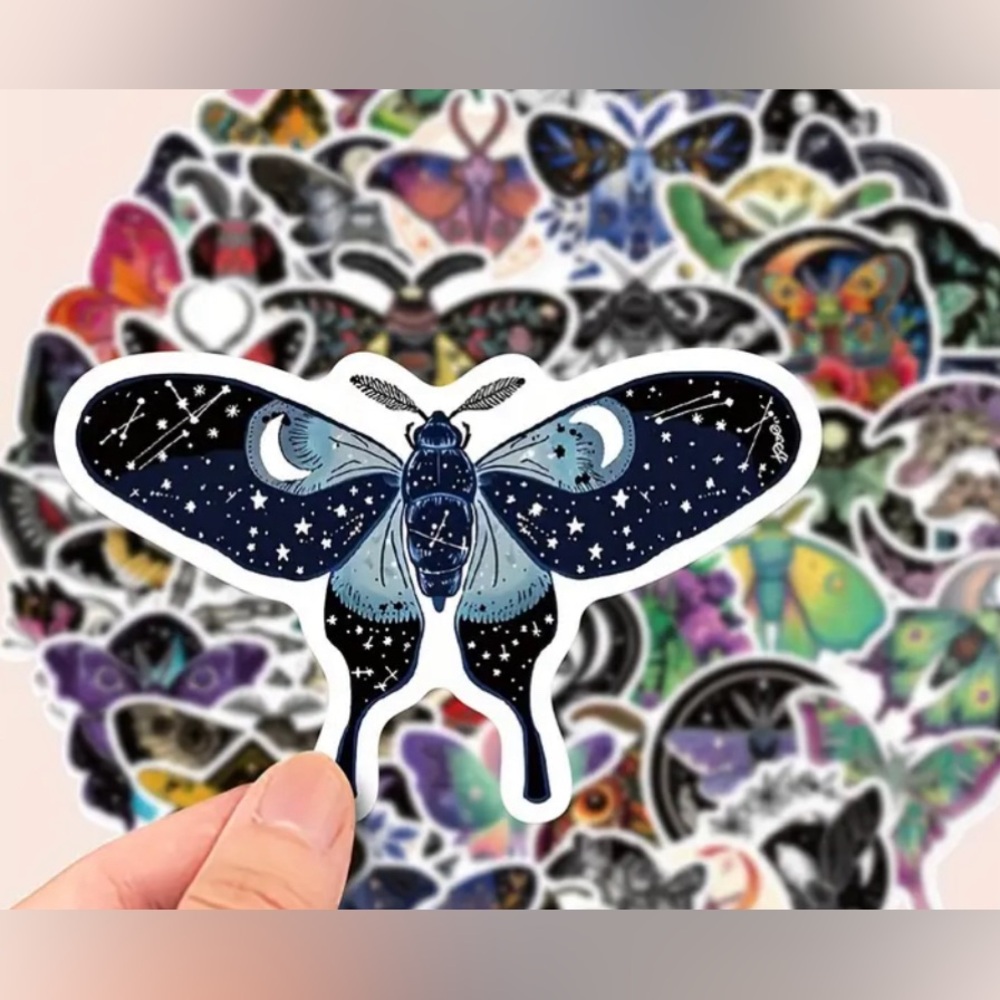(3 for $20)50pcs Moon Flower Moth Stickers
